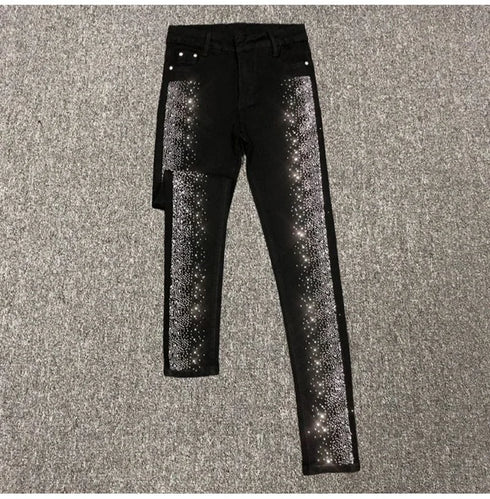 Fashion Rhinestone Jeans Female High Waist Slim Pencil Pants