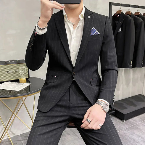 Men's Two-Piece Wedding Suit Business Casual Ensemble with Trousers