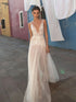 Boho Lace Wedding Dress Spaghetti Strap V-Neck Open Back Vintage Style Bridal Gown