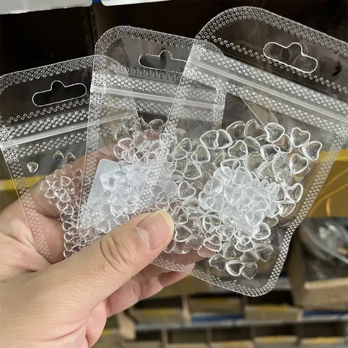 100pcs Clear Crystal Rhinestone 3D Love Heart Nail Charms for Stunning Nail Art Decoration - Perfect for Fall Season Nails and Valentine's Day Manicure