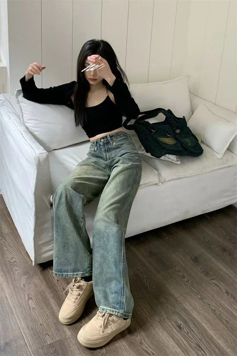 Vintage Wide Leg Jeans for Women - Stylish Casual Trousers Perfect for Spring Streetwear, Loose Fit High Waist Denim Pants Ideal for Effortless Wide Leg Jeans Outfit Inspirations