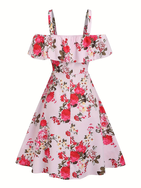 Floral Print Off-Shoulder Ruffle Dress for Women in Spring and Summer Fashion