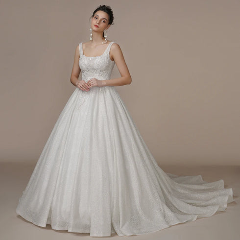 BEPEITHY Customized Luxury Strapless A Line Glitter Wedding Dresses
