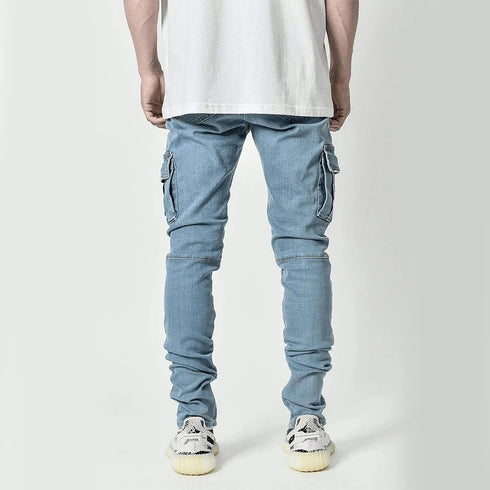 Fashion Streetwear Ripped Skinny Jeans Men Cargo Pants Slim Fit