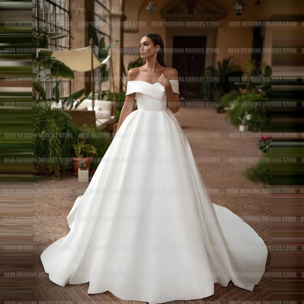 Simple Elegant Off The Shoulder Wedding Dresses A Line Princess Gowns