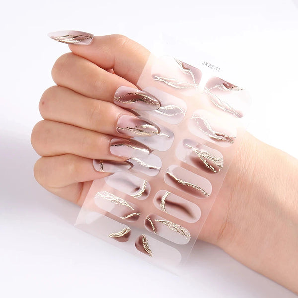 Full Cover Gel Nail Stickers and Lacquer Strips with Line Foil Design - Stylish Adhesive Slider Wraps and Nail Art Accessories for Creative Manicure Ideas