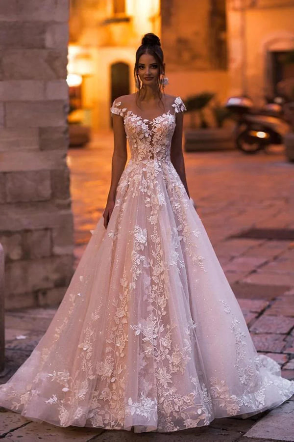 Boho Sheer Off The Shoulder Backless Lace Appliques Wedding Dress Bridal Gown