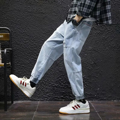 Comfortable Elastic Waist Harem Cargo Pants for Men - Stylish Streetwear Joggers Perfect for Casual Spring and Autumn Outfits
