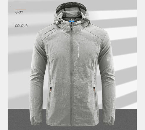 Lightweight Summer Outdoor Windbreaker Jacket for Men - Quick Dry, Sun-Protective, Ideal for Hiking, Fishing, Cycling, and Gym Activities with Hooded Design