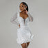 Long Sleeve V Neck Transparent Club Dress with Diamonds