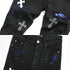 Men's Luxury Diamond Cross Jeans with Embroidered Leather Splice and Reflective Detailing - Perfect for High Street Style and Unique Fashion Statements
