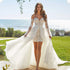 Popular Sweetheart Full Lace Short Sheath Wedding Dresses With Detachable Train 2 In 1 Bridal Gown