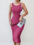 Solid Backless Tank Dress for Women - Summer Sleeveless Knitted Midi Dress