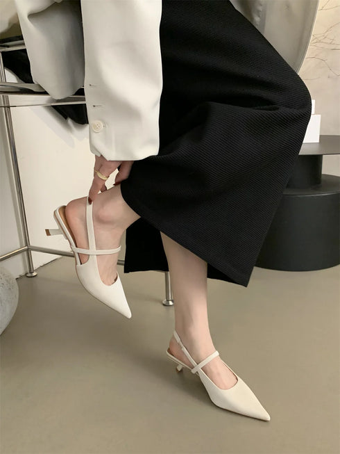 Elegant Pointed Toe Slingback Sandals Low Heel Mules