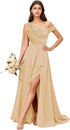Bridesmaid Dress One Shoulder Chiffon With Pleated Ruffles A-Line Floor-Length Slit Bridal Dress