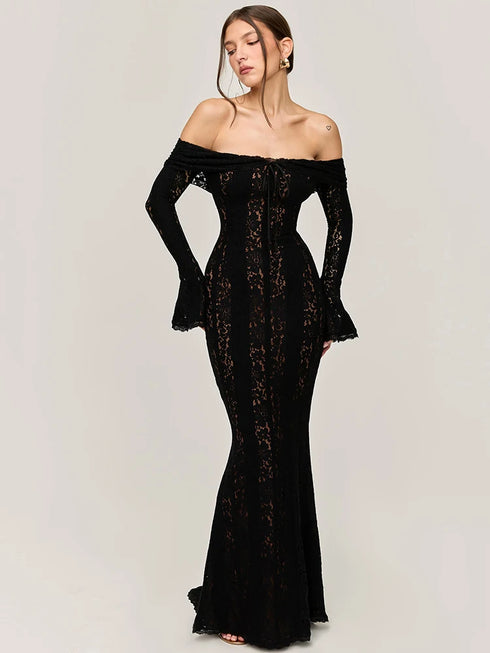 Mozision Lace Off-shoulder Sexy Maxi Dress Elegant Evening Dress