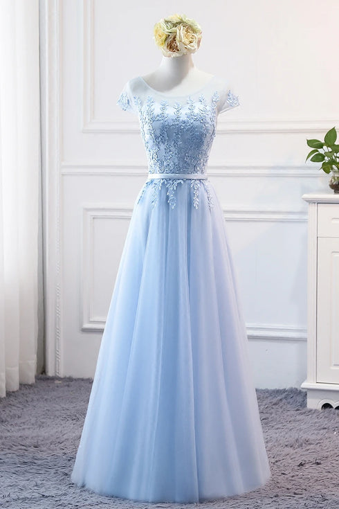 Prom Dress Elegant Floor-Length Tulle Gown With Appliques For Bridesmaid Dress Ideal For Banquet And Formal Event