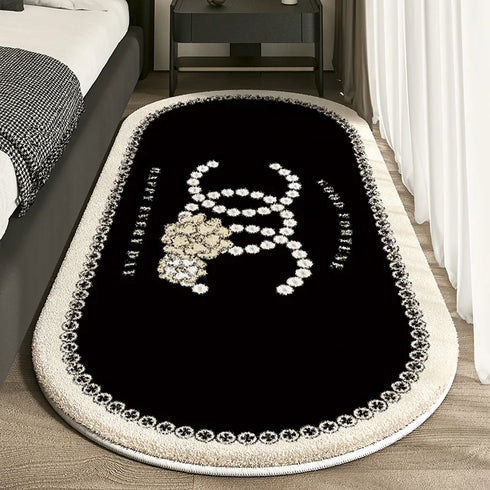 Cashmere Imitated French Oval Bed Rug for Living Room and Study, Dirt Resistant Non-Slip Carpet