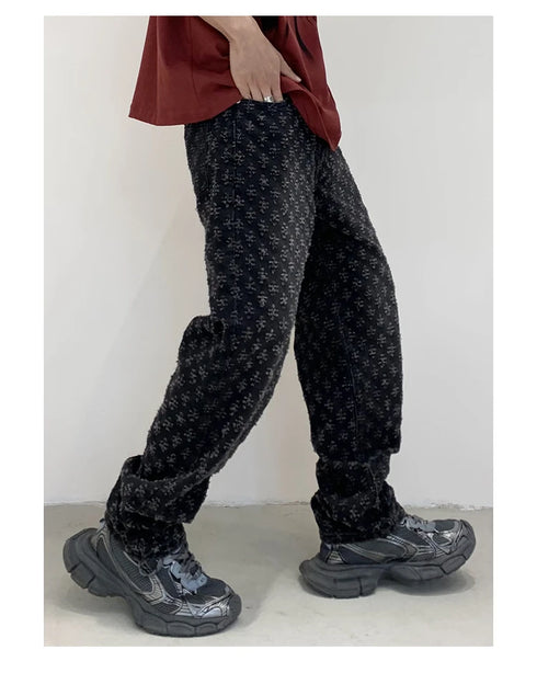 Black Men's Designer Jeans Straight Leg Baggy Denim Trousers