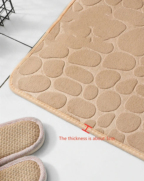 Pebble Embossed Coral Velvet Bathroom Non Slip Mat Quick Drying Machine Washable Floor Rug