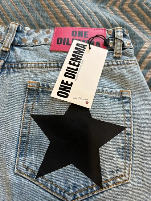 Baggy Jeans For Women With Stars Print Hip Hop Streetwear Style Loose Fit Denim Jeans