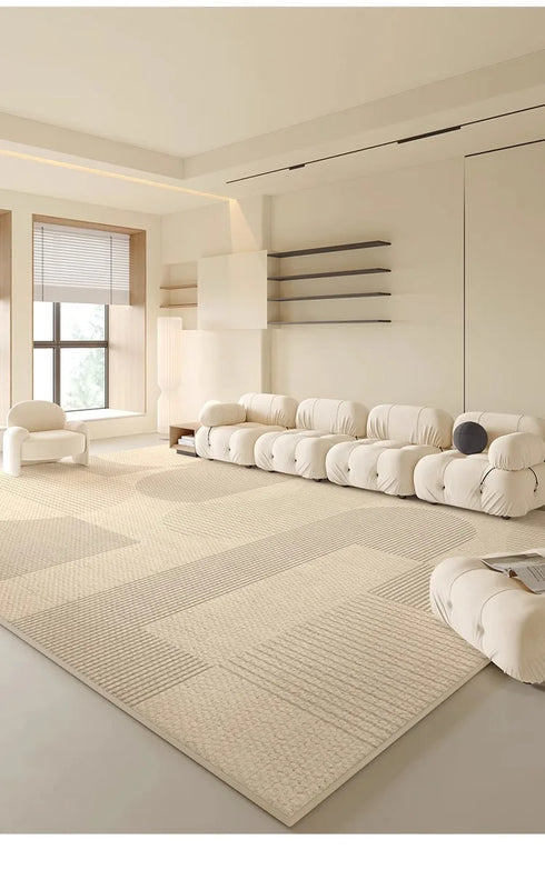 Geometric Cream Carpet Large Size Area Rug for Living Room Luxury Home Decoration Non-Slip Easy to Clean