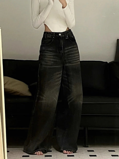 Baggy Wide Leg Jeans for Women - Vintage High Street Korean Fashion Inspired Oversized Denim Trousers for Fall Outfits and Hip Hop Style