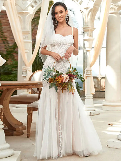 Elegant Wedding Dresses Sweetheart Neck Spaghetti Straps Lace Fishtail Silhouette Bridal Dress