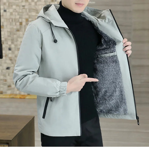 Comfortable and Stylish Men’s Fleece Lined Casual Windbreaker Jacket - Perfect for Autumn and Winter Outdoor Adventures