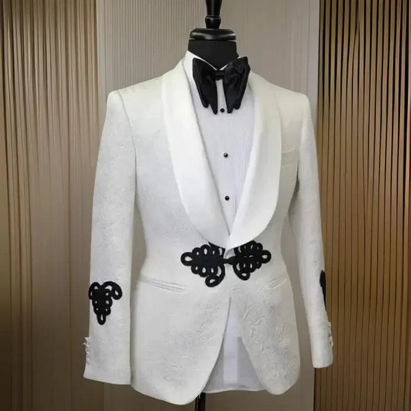 Floral Men Suit Jacket Slim Fit Shawl Lapel Wedding Blazer