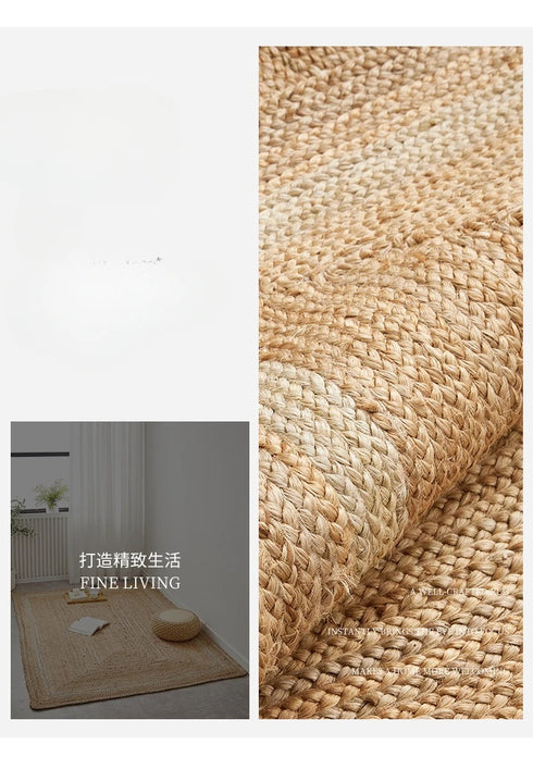 Hand-Woven Jute Carpet for Living Room Multi-Scene Use Double-Sided Entrance Mat