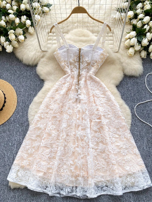 Women Sexy Hollow Out Party Club Embroidery Dress Evening Strap Splicing Vestidos