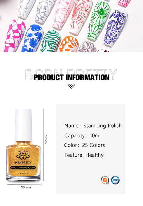 10ml Nail Stamping Polish for Stunning Metallic Mirror Effect - Gold, Silver, and Vibrant Colors for DIY Nail Art Designs