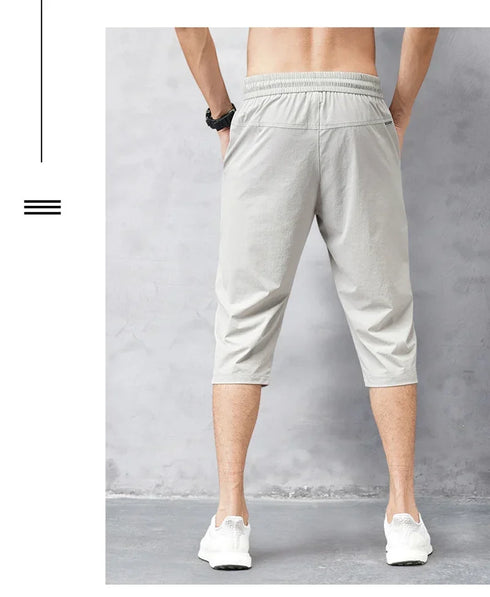 Men's Shorts Summer Breeches Thin Nylon 3/4 Length Trousers Quick Drying Beach Bermuda Board