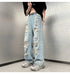 High Street Ripped Jeans Men's Clothing Wide Leg Trousers