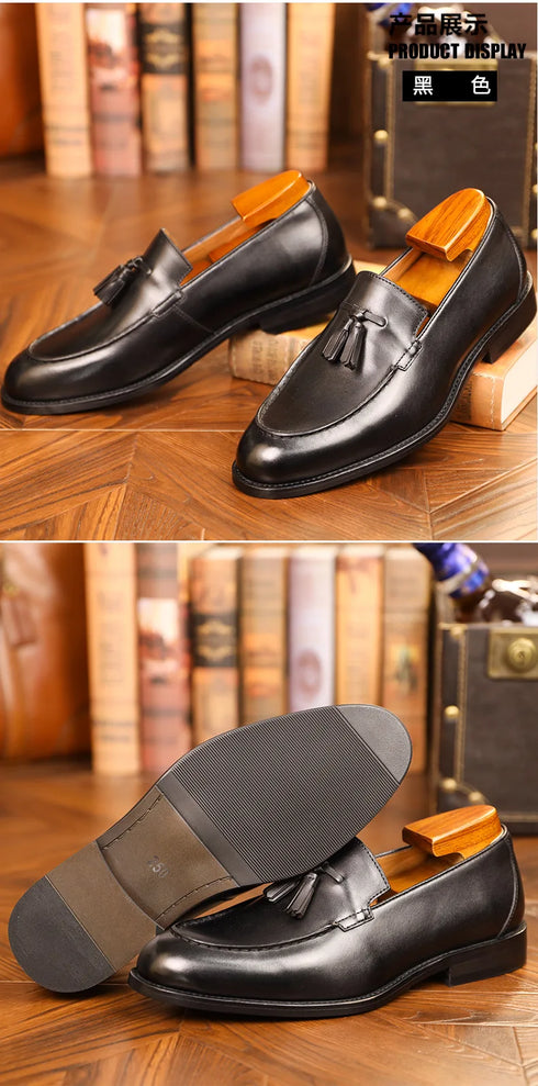 Elegant Genuine Leather Slip-On Oxford Loafers for Men - Formal and Casual Dress Shoes for Office & Career with Pointed Toe Design
