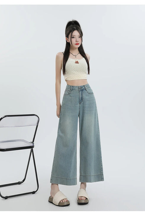 Wide Leg Loose Denim Ankle-Length Jeans for Women - Trendy Streetwear Pants Perfect for Summer Outfits and Casual Styling