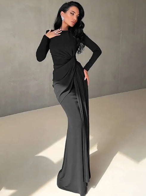Elegant O-neck Long Sleeve Bodycon Evening Party Dresses