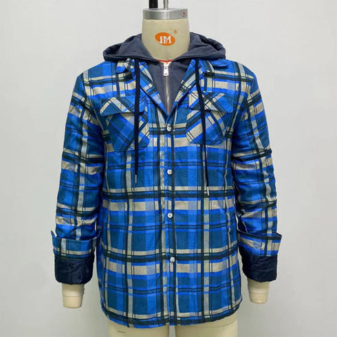 Men's Casual Plaid Hooded Zipper Jacket - Cozy Winter Outerwear for Stylish Adventures