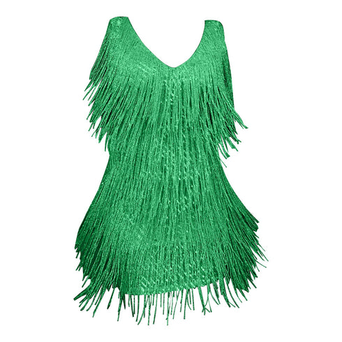 Plus Size Sexy V-Neck Tassel Mini Dress for Women Elegant Sleeveless Evening Party Dress