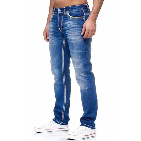 Solid Stretch Denim Straight Jeans for Men - Casual Business and Daily Wear Trousers