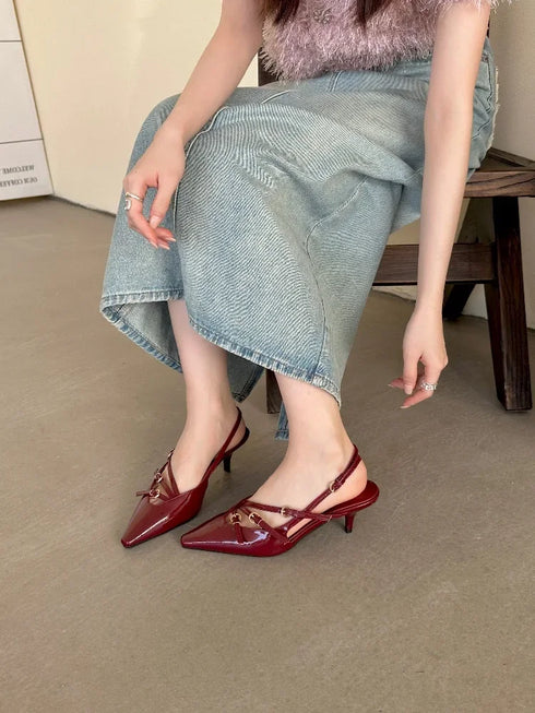 Elegant Pointed Toe Buckle Strap Pumps for Women - Chic Thin Heeled Dress Shoes
