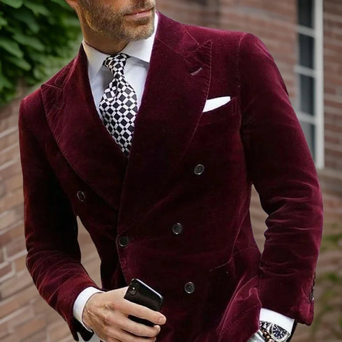 Italian Style Men's Velvet Smoking Jacket for Wedding Prom Party