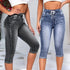 Casual Summer Denim Jeggings for Women - Stylish 3/4 Short Jeans Pants and Breeches with High Waist Design - Perfect for Vintage Mom Looks and Harajuku Fashion - Trendy Black Jeans Outfit Inspo