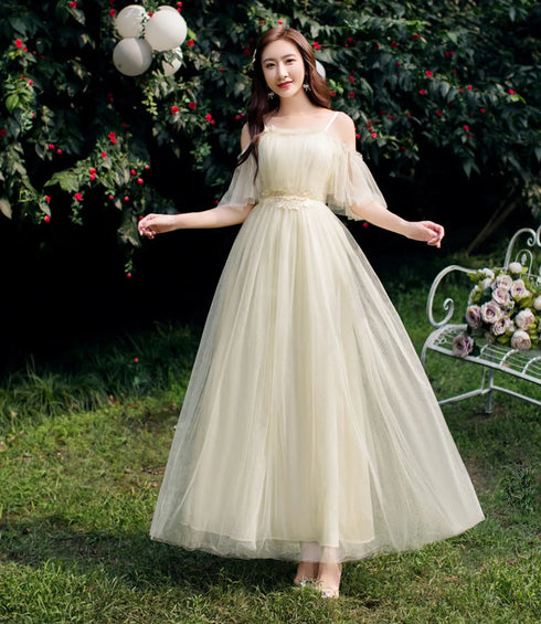 Bridesmaid Dress Elegant Tulle Ankle Length Gown With Elastic Waistband And Appliques Bridesmaid Dresses