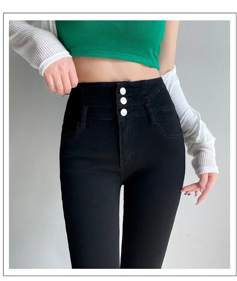 Women's High Waist Stretch Jeans - Fashionable Slim Denim Pants