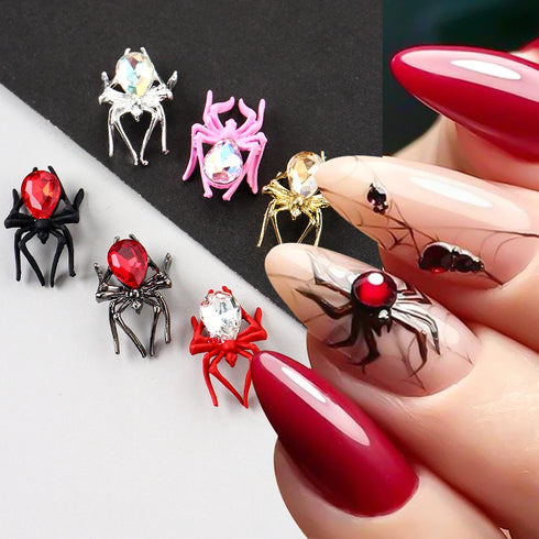 Halloween Spider Nail Art Charms - 3D Alloy Rhinestones for Stylish DIY Manicure and Nail Decor Accessories, Perfect for Gothic Punk and Retro Designs