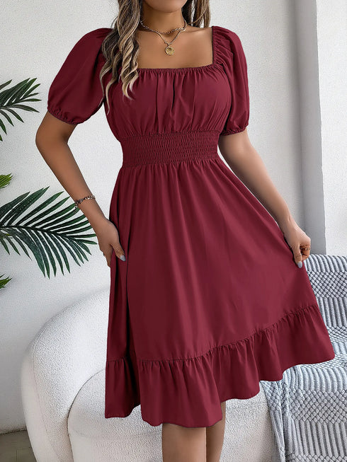 Women's Midi Dresses Casual Square Neck Ruffle Edge Dress