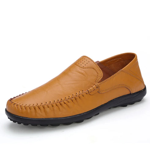 Luxury Genuine Leather Men's Casual Slip-On Loafers, Italian Moccasins, Breathable and Comfortable Boat Shoes in Plus Sizes 46 and 47