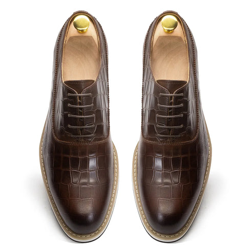 Genuine Leather Snake Pattern Casual Lace-Up Shoes for Men